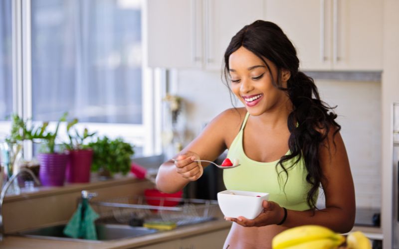 Woman eating plant based diet for immune system