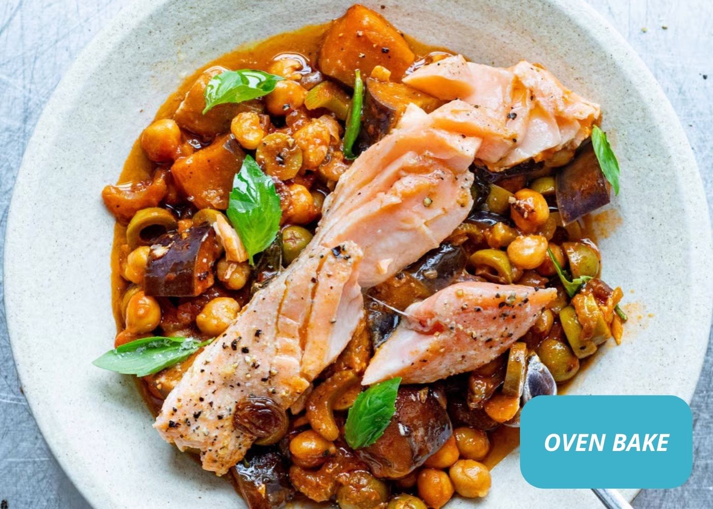 Baked salmon w caponata