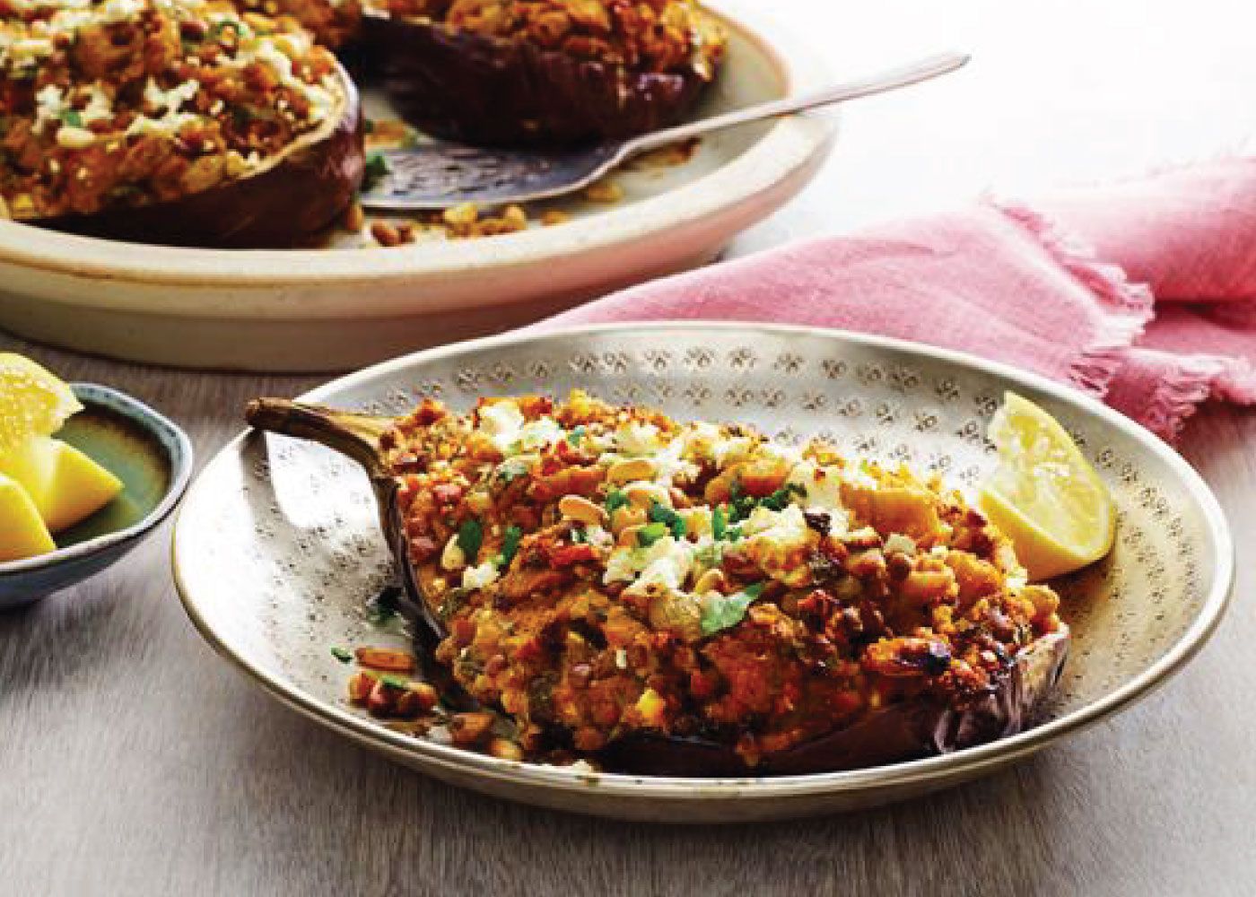 Baked eggplant w lentils + fetta