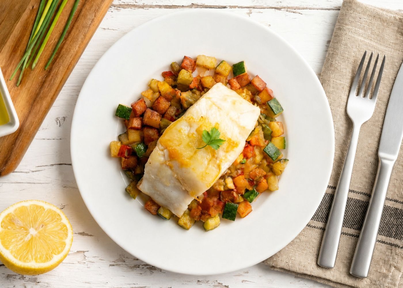 Barramundi w roast vege + lemon