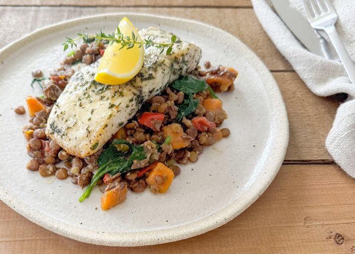Barramundi w French lentils