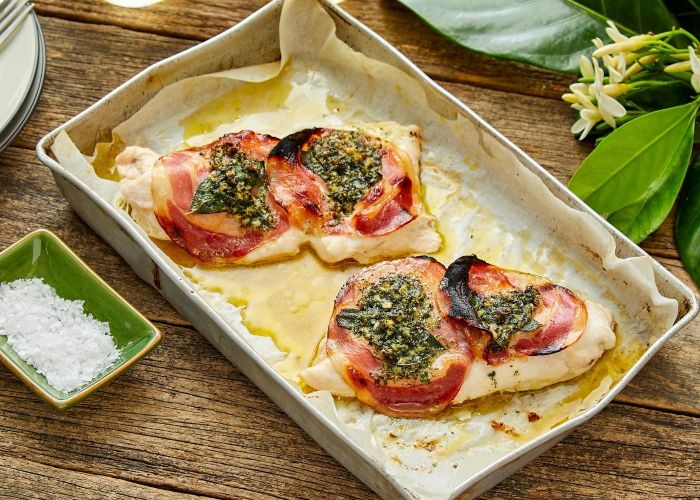 Chicken saltimbocca w roast chats