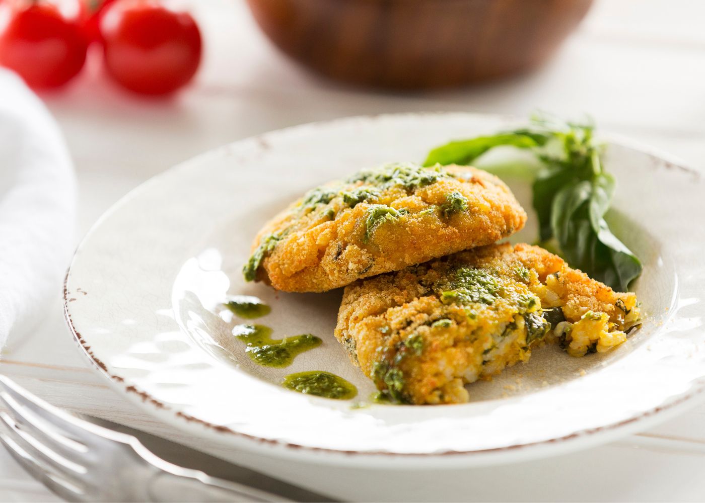 Risotto cakes w pumpkin + pesto