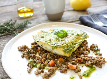 Barramundi  w sauteed lentils