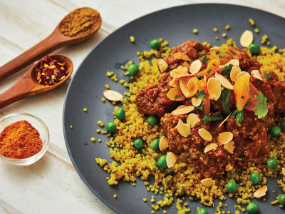 Lamb tagine w apricots + quinoa pilaf